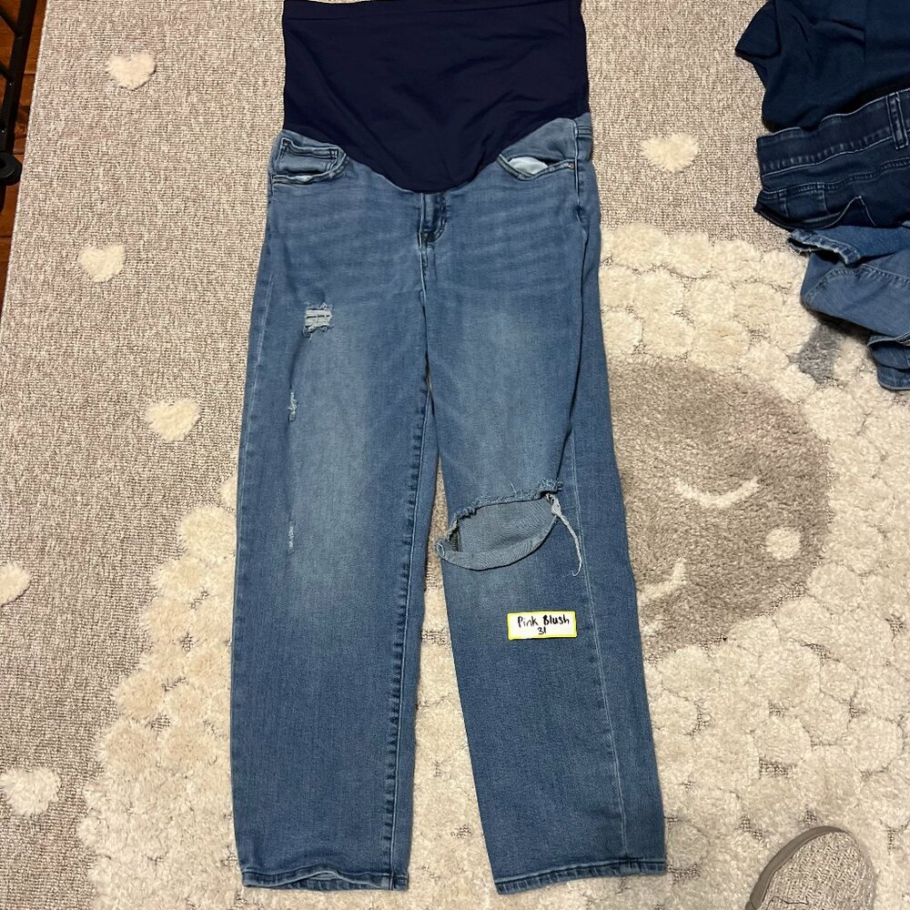 Pink Blush Blue Distressed Rolled Hem Maternity Jeans Size 31